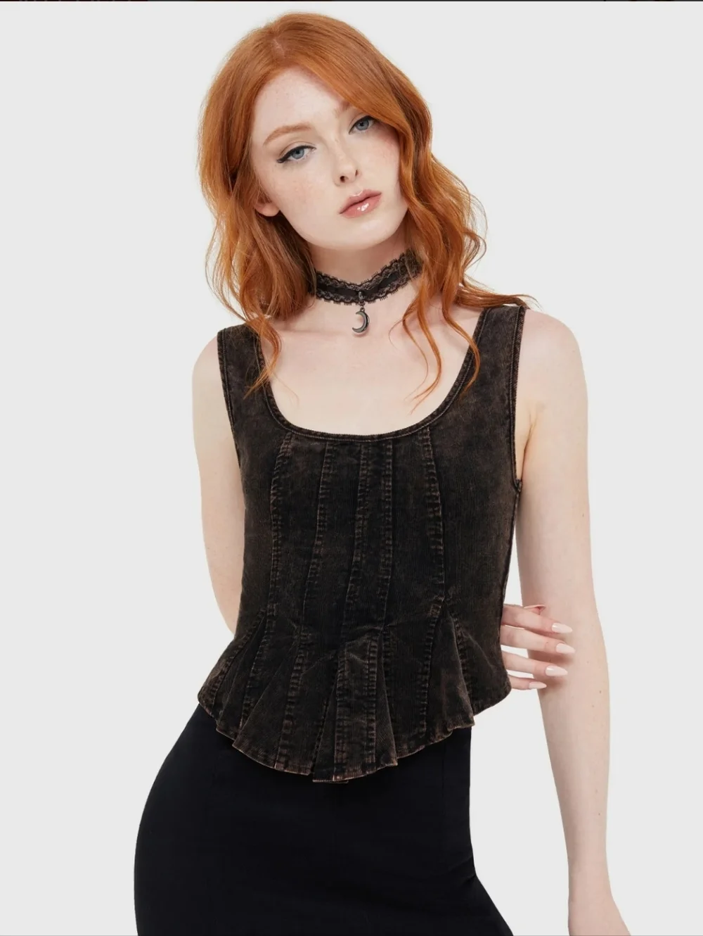 Killstar Washed Brown Corset-Style Tank Top - Picture 3 of 5